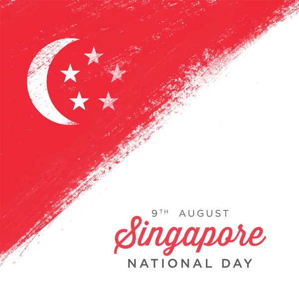 9Th August Singapore National Day Brush Painted Grunge Flag Singapore — Stock Vector