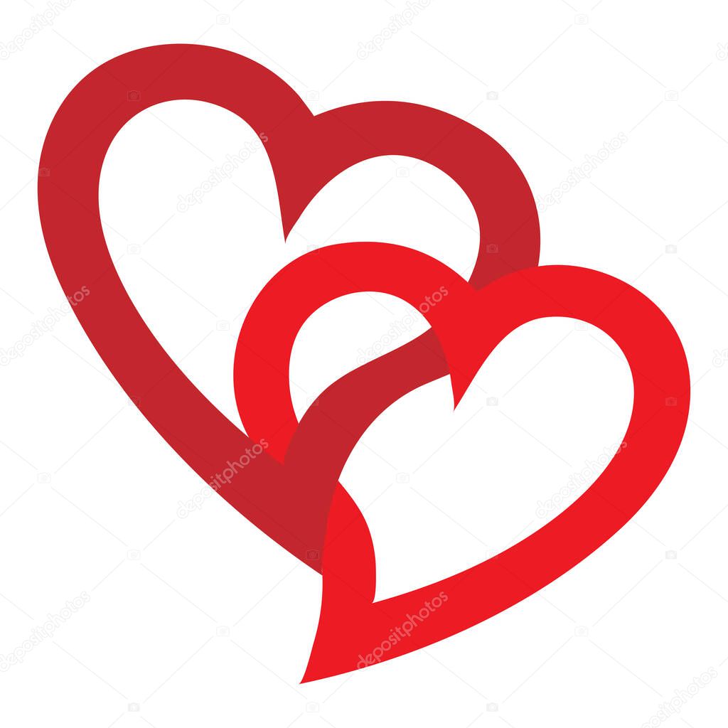 A vector illustration of two red hearts against the white background