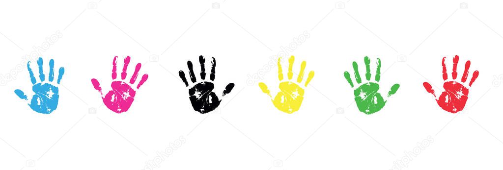 A vector illustration of a set of colorful handprints