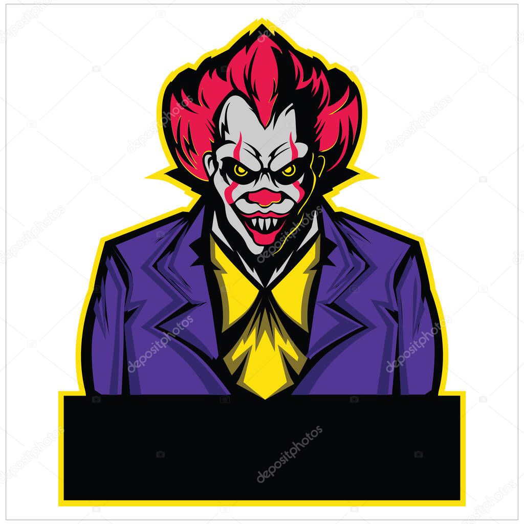 clown icon suitable for e-sport team logo. joker mascot for sports and e-sports logo vector illustration. Evil Clown head and body symbol for design