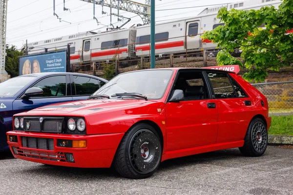 Carro Lancia Delta Integra Evo Vermelho Carros Corrida Retro — Fotografia de Stock