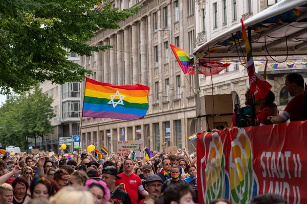 Csd Demonstratie Kleurrijke Regenboogkleuren Tegen Discriminatie Van Lesbiennes Homo Biseksuelen — Stockfoto