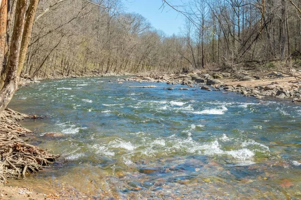 Naturskön Utsikt Över Flod Som Rinner Över Klipporna Patapsco State — Stockfoto