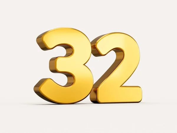 3D的金色数字32或32孤立在米色背景与阴影 适用于网页及印刷品 — 图库照片