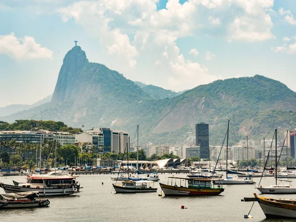 Вид Статую Христа Спасителя Через Затоку Ботафогу Ріо Жанейро — стокове фото