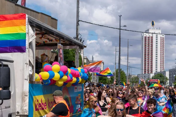 Csd Demonstratie Kleurrijke Regenboogkleuren Tegen Discriminatie Van Lesbiennes Homo Biseksuelen — Stockfoto