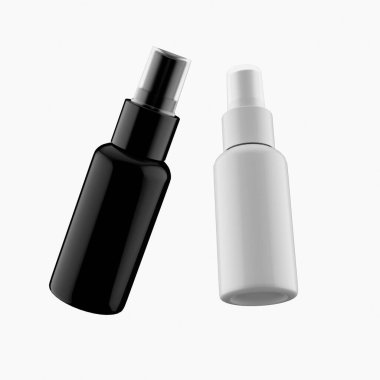 Siyah beyaz deodorant şişeleri beyaz arka planda taklit edilir.