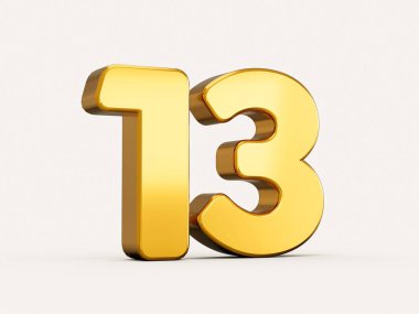 Altından 13 ya da 13 numaranın bej arka planda gölgeli 3D çizimi.