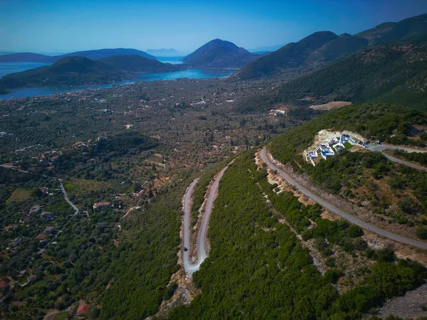 Вид Воздуха Горные Дороги Ведущие Нидри Лефкаде Греция — стоковое фото