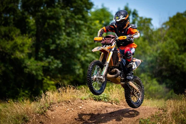 Piloto Motocross Pulando Com Sua Bicicleta Fort Worth Texas — Fotografia de Stock