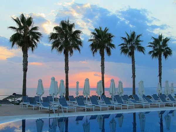 Sunset Hotel Pool Transformed Romantic Setting — Stock Photo, Image