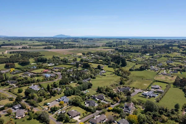 Letecký Ohau Vesnice Horowhenua Regionu Nového Zélandu Plochou Úrodnou Zemědělskou — Stock fotografie