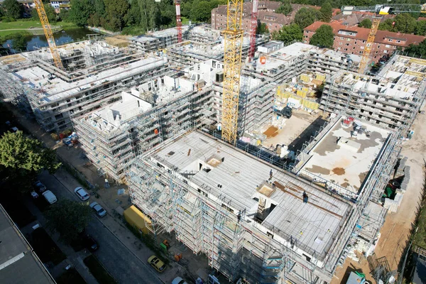 Una Vista Aérea Una Gran Obra Construcción Con Grúas Curso —  Fotos de Stock