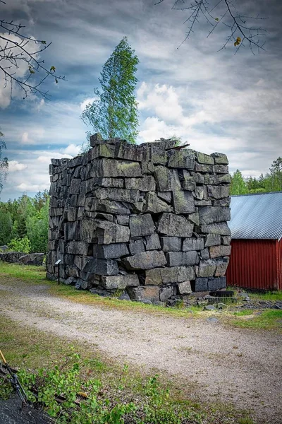 Rectangular Stone Monument Black Mountains Outdoor Museum Hagghult Sweden — Stock Photo, Image