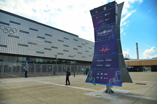 Logoen Til Eurovision Song Contest Vises Foran Arenaen Torino Italia – stockfoto