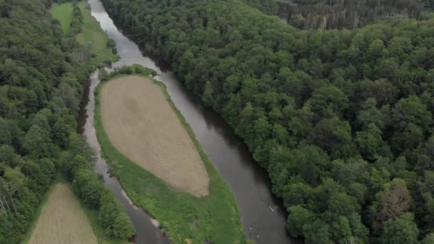 Aerial View River Semois Meandering Valley — Stock Video