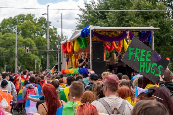 Dimostrazione Csd Colorati Colori Arcobaleno Contro Discriminazione Lesbiche Gay Bisessuali — Foto Stock