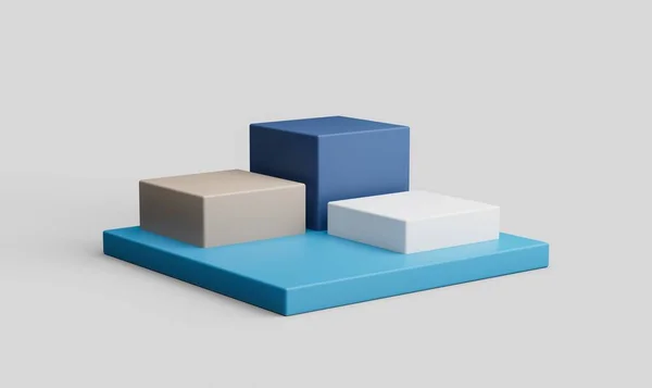 Rendering Three Steps Cube Podium White Platform Backdrop Empty Space — Stock Photo, Image