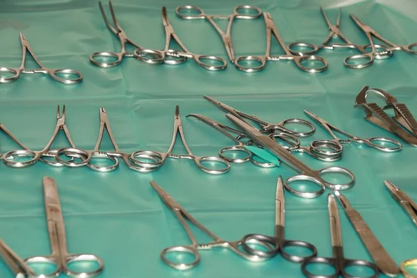 Closeup Shot Sterile Tray Surgical Instruments Arranged Surgery — Stock Photo, Image