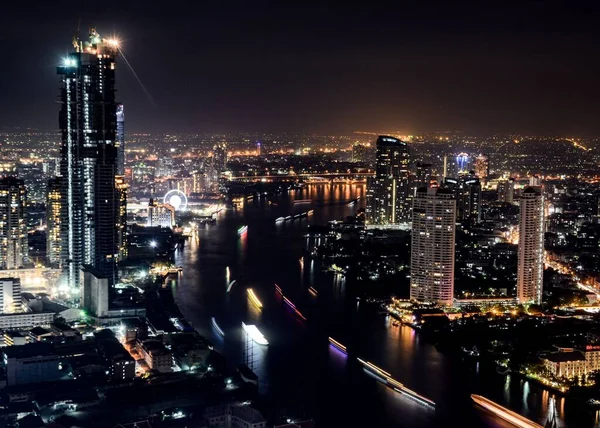 Una Vista Panorámica Arquitectura Moderna Bangkok Por Noche — Foto de Stock