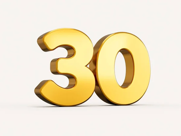 3D的黄金数字30或30孤立在米色背景与阴影 适用于网页及印刷品 — 图库照片