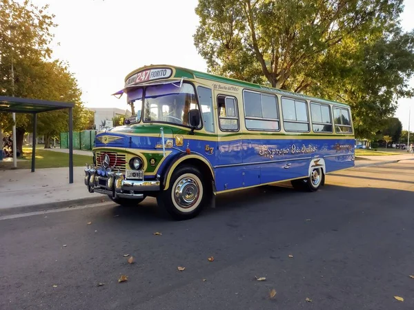 Starý Modrý Mercedes Benz 1114 Autobus Zaparkovaný Ulici Veřejná Osobní — Stock fotografie