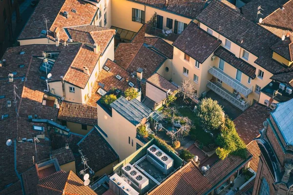 Bird Eye View Colorful Rooftops Bologna Italy Morning Sun — стоковое фото