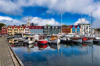 A beautiful view of the marina with yachts in Torshavn, Faroe Islands clipart