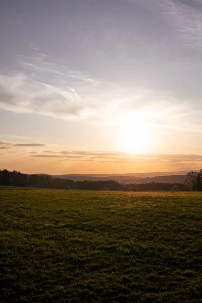 Ein Grünes Feld Zur Goldenen Stunde — Stockfoto