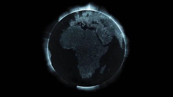 A 3D rendering of futuristic particle digital earth isolated on a black background