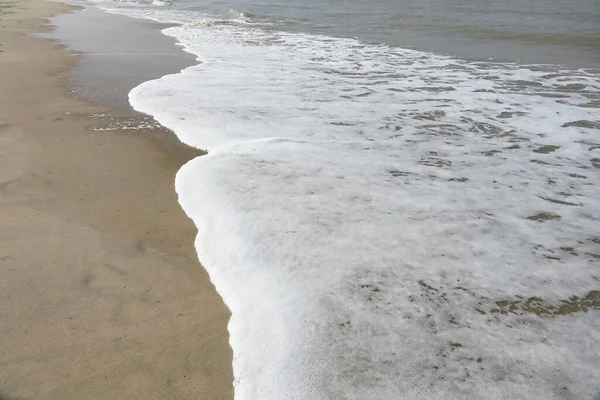 ビーチでの海の泡のクローズアップショット Noordwijk 南オランダ オランダ — ストック写真