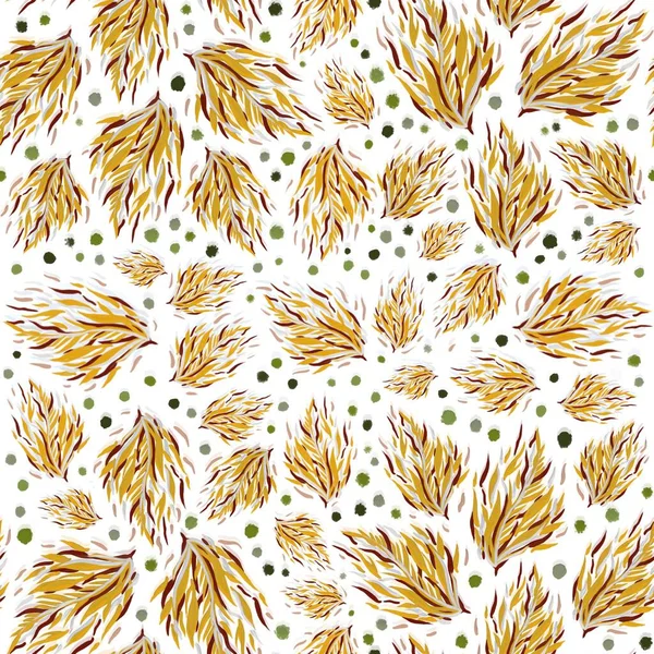 Hand Painted Yellow Autumn Bergamot Leaves Pattern — Stock Photo, Image