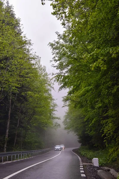 2台の車がルーマニアのCapatyan山の高速道路を走行しています — ストック写真