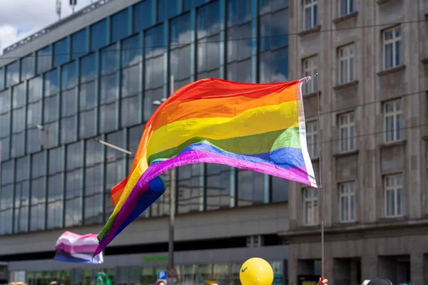 Dimostrazione Csd Colorati Colori Arcobaleno Contro Discriminazione Lesbiche Gay Bisessuali — Foto Stock