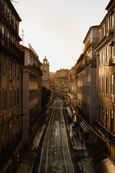 Krásný Výhled Staré Město Baixa Lisabonu Při Západu Slunce — Stock fotografie