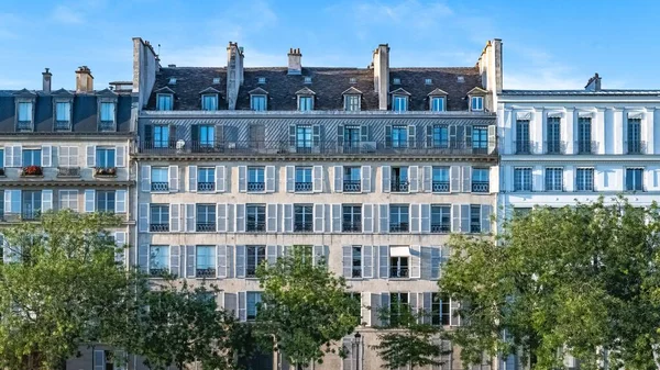 Paris Ile Saint Louis Quai Bethune Beautiful Ancient Buildings Blue —  Fotos de Stock