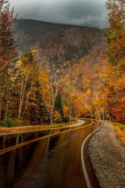 Tiro Vertical Uma Estrada Rural Através Cores Outono Nova Inglaterra — Fotografia de Stock