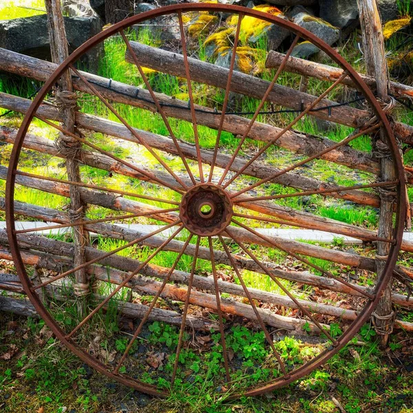 View Wooden Wheel Black Mountains Outdoor Museum Hagghult Sweden — Stock Photo, Image