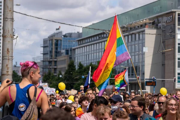 Csd Demonstratie Kleurrijke Regenboogkleuren Tegen Discriminatie Van Lesbiennes Homo Biseksuelen — Stockfoto