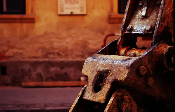 Old Steel Rusted Tractor Part Rusty Metal Texture Background Building — Stock Photo, Image