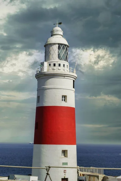 Tarifa Lighthouse Ocean Background Dramatic Overcast Sky — 图库照片