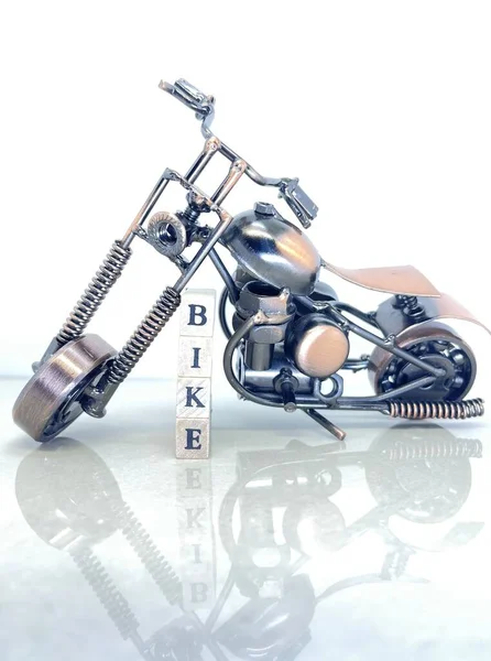 Vertical View Word Bike Made Wooden Letter Cubes Motorcycle — Stock Photo, Image