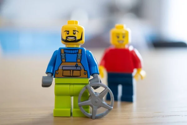 Soft Focus Bearded Lego Male Figurine Holding Wheel — Stock Photo, Image