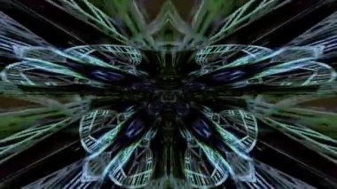 Soyut tekrarlayan bilim kurgu arkaplanının karanlık galaksideki renkli parıldayan şekillerle üç boyutlu animasyonu bir optik yanılsama yaratıyor.
