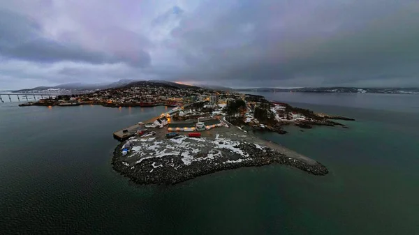 Aerial View Finnsnes Town Rainy Day Troms Finnmark County Norway — Stock Photo, Image