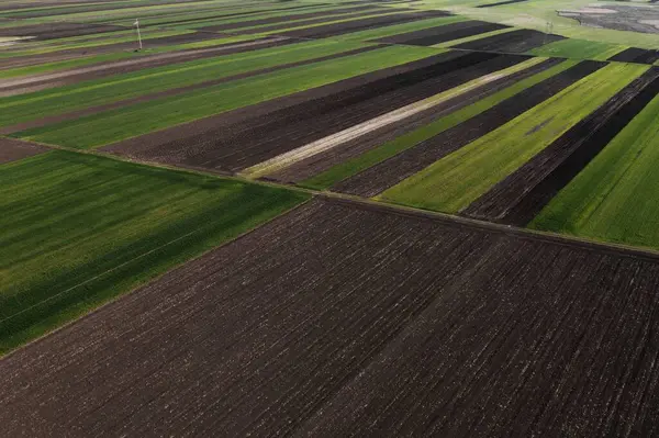 Letecký Snímek Ploché Zemědělské Krajiny — Stock fotografie