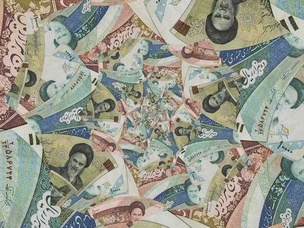 Uno Sfondo Spirale Fatto Denaro Rial Iraniano Inflazione Concetto Finanziario — Foto Stock