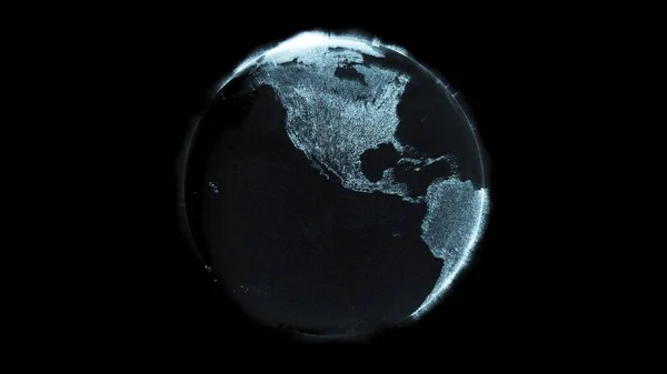 Тривимірне Відображення Футуристичної Частинки Цифрової Землі Ізольовано Чорному Тлі — стокове фото