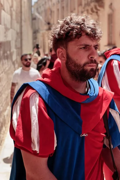 Tambor Masculino Asociación Siciliana Gruppo Tamburi Citta Giarratana Durante Actuación — Foto de Stock