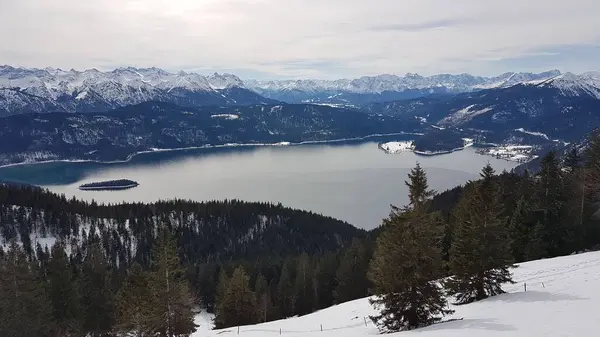 Walchensee Lake Jochberg Surrounded Mountains Winter — Stock Photo, Image